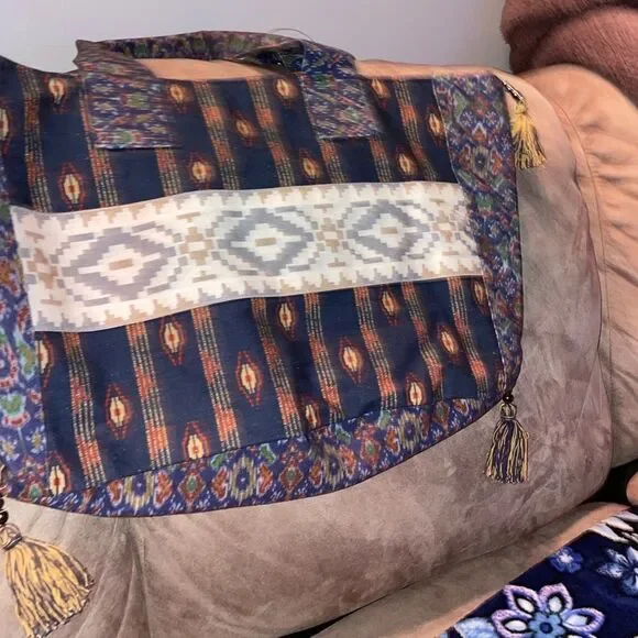 New Free People Basel Tassel Patchwork Tote In Southwestern Pattern NWOT